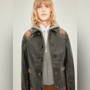 NWOT Mango Leather jacket with worn effect Size S